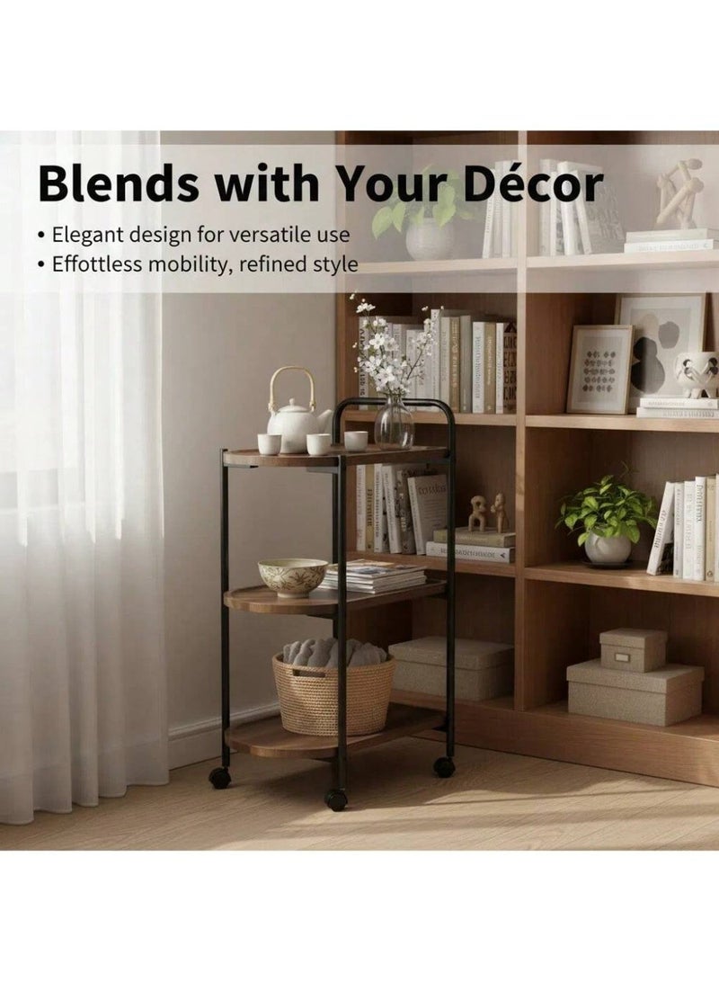 POWER Three-tier coffee table with wheels, metal frame, movable wooden side table, modern side table, suitable for living rooms, bedrooms, small spaces, and other home décor. - Image 5